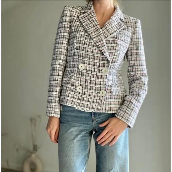 Zara double breasted textured weave jacket blazer - Picture 8 of 15